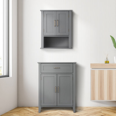 Teamson Home Bathroom Cabinet, Wooden Cabinet with 2 Doors and Drawer, Bathroom Furniture, Bathroom Storage, 33 x 65.9 x 85.3 (cm)