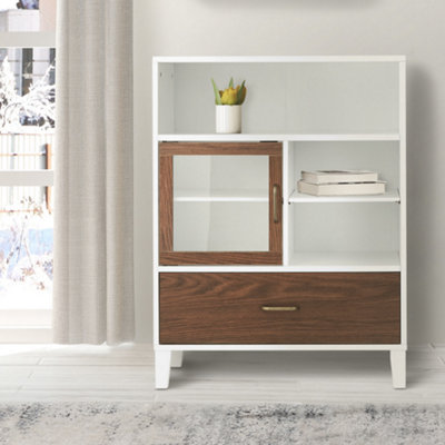 Teamson Home Bathroom Floor Cabinet, Wooden Cabinet with Drawer, Bathroom Storage, Walnut/White