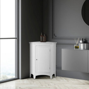 Teamson Home Bathroom Standing Corner Cabinet, Wooden Cabinet with Shutter Door, Bathroom Storage, White, 62.9 x 43.2 x 81.3 (cm)