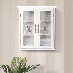 Teamson Home Bathroom Wall Cabinet, Wooden Cabinet with 2 Doors, Glass Doors, Bathroom Storage, White