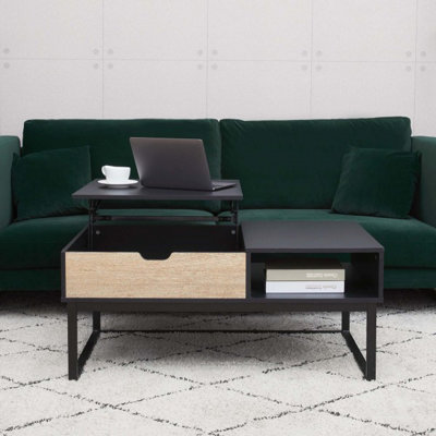 Teamson Home Bryson Two-Tone Lift Top Coffee Table Desk with Storage, Black
