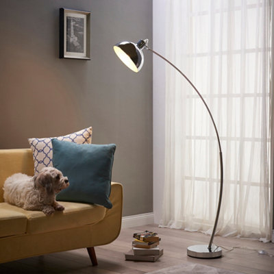 Teamson Home Curved Modern Standing Floor Lamp with Bell Shade - Chrome Finish - 80 x 24.9 x 153 (cm)