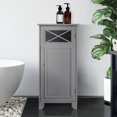 Teamson Home Free Standing Bathroom Cabinet with 1 Door and 2 Shelves, Bathroom Storage, Grey