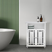 Teamson Home Freestanding Bathroom Cabinet with Glass Mosaic Doors - Bathroom Storage - White - 86.4 x 67.3 x 30.5 (cm)
