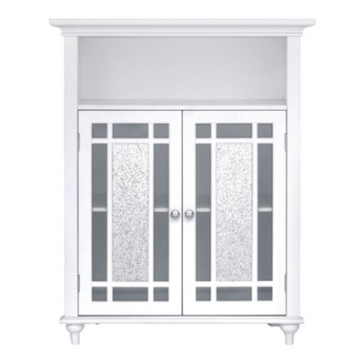 Teamson Home Freestanding Bathroom Cabinet with Glass Mosaic Doors - Bathroom Storage - White - 86.4 x 67.3 x 30.5 (cm)