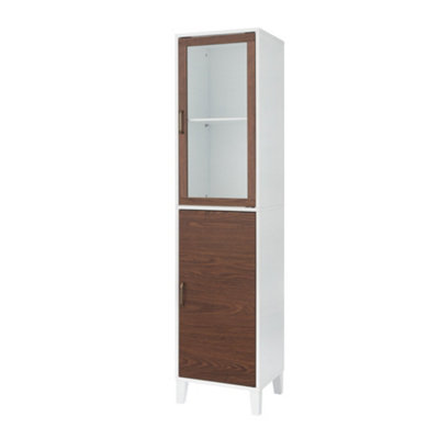 Teamson Home Freestanding Tall Column Bathroom Cabinet with 2 Doors and 3 Shelves - Walnut/White - 33 x 38.2 x 160 (cm)