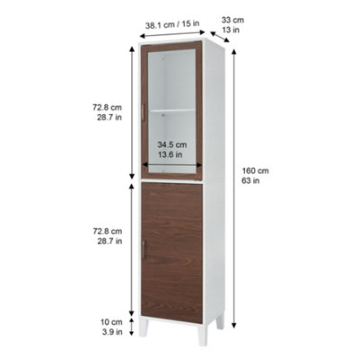Teamson Home Freestanding Tall Column Bathroom Cabinet with 2 Doors and 3 Shelves - Walnut/White - 33 x 38.2 x 160 (cm)