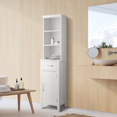 Clearance! Tall Bathroom Cabinet, Freestanding Storage Cabinet with Drawer  and Doors, MDF Board, Acrylic Door, Adjustable Shelf, White 