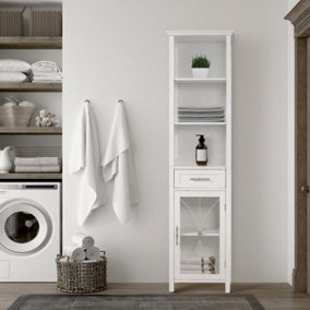 Teamson Home Freestanding Tall Column Bathroom Cabinet with Drawer and Open Shelves - White - 43.2 x 43.2 x 165.1 (cm)