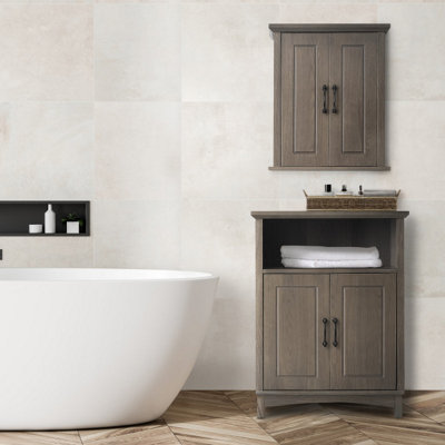 Teamson Home Freestanding Wooden Bathroom Floor Cabinet with 2 Doors - Bathroom Storage - Salt Oak - 33 x 66 x 87 (cm)