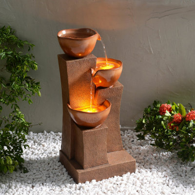 Teamson Home Garden Outdoor Water Feature, 3 Tier Cascading Bowl Design ...