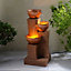 Teamson Home Garden Outdoor Water Feature, 3 Tier Cascading Bowl Design, With LED Lights, Brown