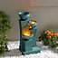 Teamson Home Garden Outdoor Water Feature, 3 Tier Cascading Bowl Design, With LED Lights, Green