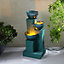 Teamson Home Garden Outdoor Water Feature, 3 Tier Cascading Bowl Design, With LED Lights, Green