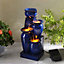 Teamson Home Garden Outdoor Water Feature, 4 Tier Cascading Bowl Design, Solar Powered, With LED Lights, Navy