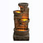 Teamson Home Garden Outdoor Water Feature, 4 Tier Cascading Bowl Design, With LED Lights, Brown