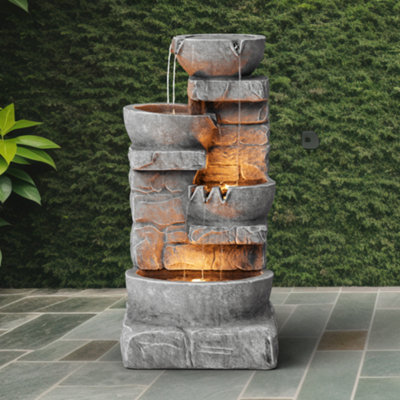 Teamson Home Garden Outdoor Water Feature, 4 Tier Cascading Bowl Design ...