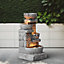 Teamson Home Garden Outdoor Water Feature, 4 Tier Cascading Bowl Design, With LED Lights, Grey