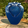 Teamson Home Garden Outdoor Water Feature, Floor Water Fountain, Glazed Pot Design, With LED Lights - Blue