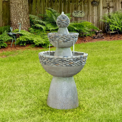 Teamson Home Garden Outdoor Water Feature, Garden Water Fountain, 3 Tier Waterfall Design, Includes Pump - 92.7 x 52 x 52 (cm)