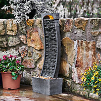 Teamson Home Garden Outdoor Water Feature, Large Curved Tall Water Fountain, Waterfall Design, With LED Lights, Slate Effect