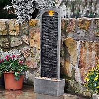 Teamson Home Garden Outdoor Water Feature, Large Straight Tall Water Fountain, Waterfall Design, With LED Lights, Slate Effect