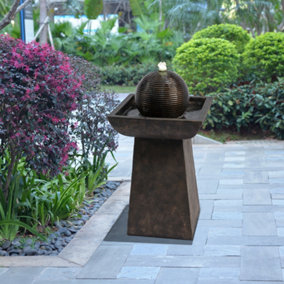 Teamson Home Garden Outdoor Water Feature, Large Water Fountain, Orb Design, With LED Lights - Metallic