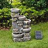 Teamson Home Garden Outdoor Water Feature, Solar Powered Water Fountain, 4-Tier Flowing Bowl Design, With LED Lights