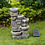 Teamson Home Garden Outdoor Water Feature, Solar Powered Water Fountain, 4-Tier Flowing Bowl Design, With LED Lights