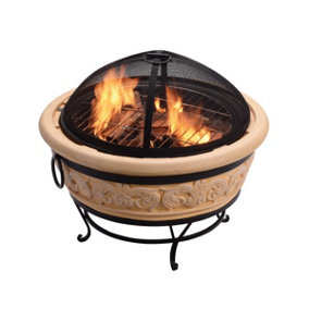 Teamson Home HR26303AA-S Sand Wood Burning Fire Pit inc Poker, Grill, Lid