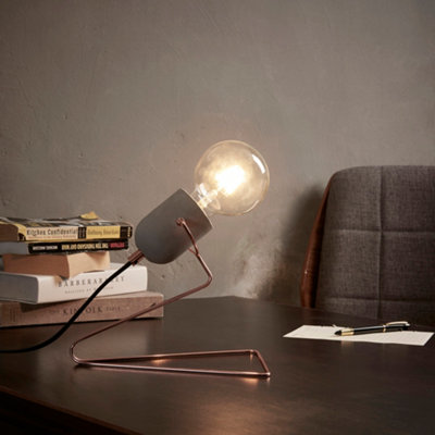 Teamson Home Industrial Table Lamp for Living Room, Office or Bedroom - Rose Gold/Concrete - 24.9 x 17.8 x 21.8 (cm)
