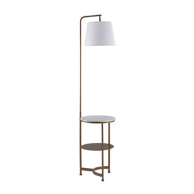 Teamson Home Lilah 163cm Tray Table Floor Lamp, Gold with White Drum Shade