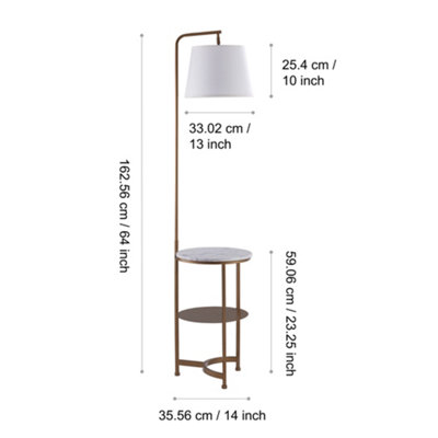 Teamson Home Lilah 163cm Tray Table Floor Lamp, Gold with White Drum Shade
