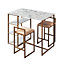 Teamson Home Marmo VNF-00084 Brass Finish/Faux Marble Shelf 3 Piece Table & Chair Dining Set Table, Seats, Storage