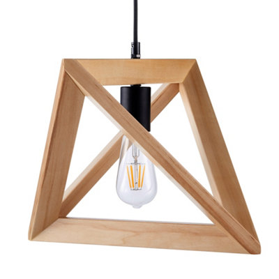 Teamson Home Modern Geometric Hanging Pendant Lamp & Ceiling Light Fixture - Natural Wood - 36.8 x 36.8 x 198.1 (cm)