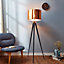 Teamson Home Modern LED Tripod Standing Floor Lamp with Drum Shade - Copper/Black - 55 x 55 x 157 (cm)