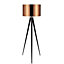 Teamson Home Modern LED Tripod Standing Floor Lamp with Drum Shade - Copper/Black - 55 x 55 x 157 (cm)
