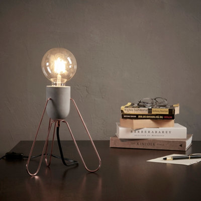 Teamson Home Modern Minimalistic Desk/Bedside Lamp - Concrete/Rose Gold - 22.1 x 19.1 x 22.1 (cm)