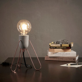 Teamson Home Modern Minimalistic Desk Lamp - Bedside Light - Concrete/Rose Gold - 22.1 x 19.1 x 22.1 (cm)