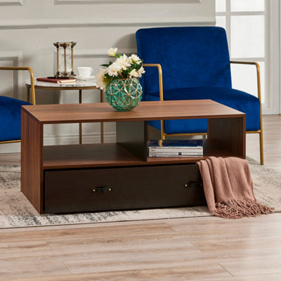 Teamson Home Modern Rectangular Wooden Coffee Table with Storage - Walnut Brown - 106.7 x 60.3 x 45.7 (cm)