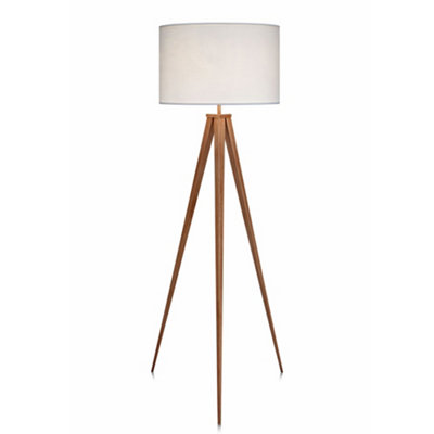 Teamson Home Modern Tall Tripod Standing Floor Lamp with Drum Shade - White/Wood Effect - 55 x 55 x 157 (cm)