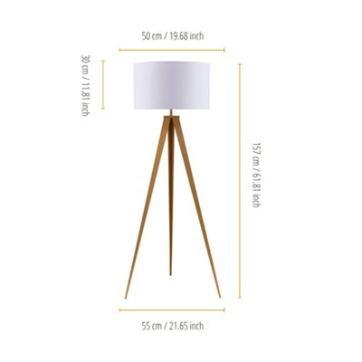 Teamson Home Modern Tall Tripod Standing Floor Lamp with Drum Shade - White/Wood Effect - 55 x 55 x 157 (cm)