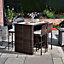 Teamson Home Outdoor Garden High Bar Dining Table & Chair Set, 5 Piece Rattan Table & Chair Set, Wooden Tabletop, Brown
