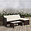 Teamson Home Outdoor Garden Lounge Set, 3 Piece Rattan Garden Furniture Set, Chaise Lounge, Tempered Glass Tabletop - Brown/White