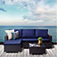 Teamson Home Outdoor Garden Lounge Set, 3 Piece Rattan Garden Furniture Set, Garden Sofa, Tempered Glass Tabletop - Brown/Blue