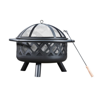 Teamson Home Outdoor Wood Burning Fire Pit, Large Round Metal Garden Heater, Log Burner, Includes Lid & Poker - 75 x 75 x 62 (cm)