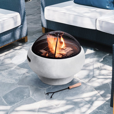 Teamson Home Outdoor Wood Burning Fire Pit, Round Concrete Garden Heater,  Log Burner, Includes Lid u0026 Poker - 53 x 53 x 47 (cm) | DIY at Bu0026Q