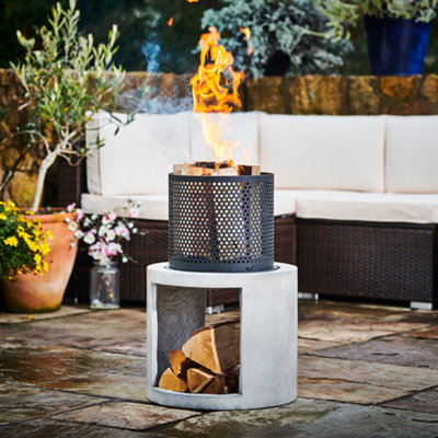 Teamson Home Outdoor Wood Burning Fire Pit, Round Concrete Garden Heater  with Log Storage Base - 40 x 40 x 61 (cm) | DIY at Bu0026Q