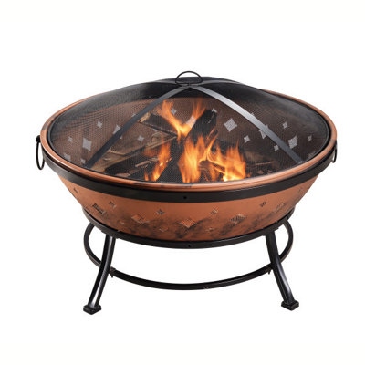 Teamson Home Outdoor Wood Burning Fire Pit, Round Metal Garden Heater, Log Burner, Includes Lid & Poker - 88.5 x 88.5 x 64 (cm)