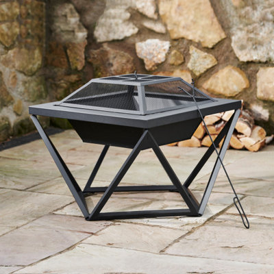Teamson Home Outdoor Wood Burning Fire Pit, Square Metal Garden Heater, Log  Burner, Includes Lid u0026 Poker - 60 x 60 x 52 (cm) | DIY at Bu0026Q